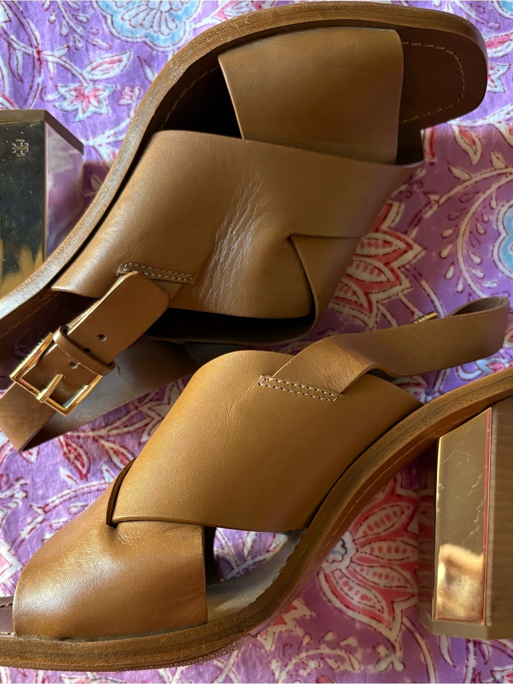 Tory Burch Tan Leather Wedge Slingbacks - Picture 5 of 6